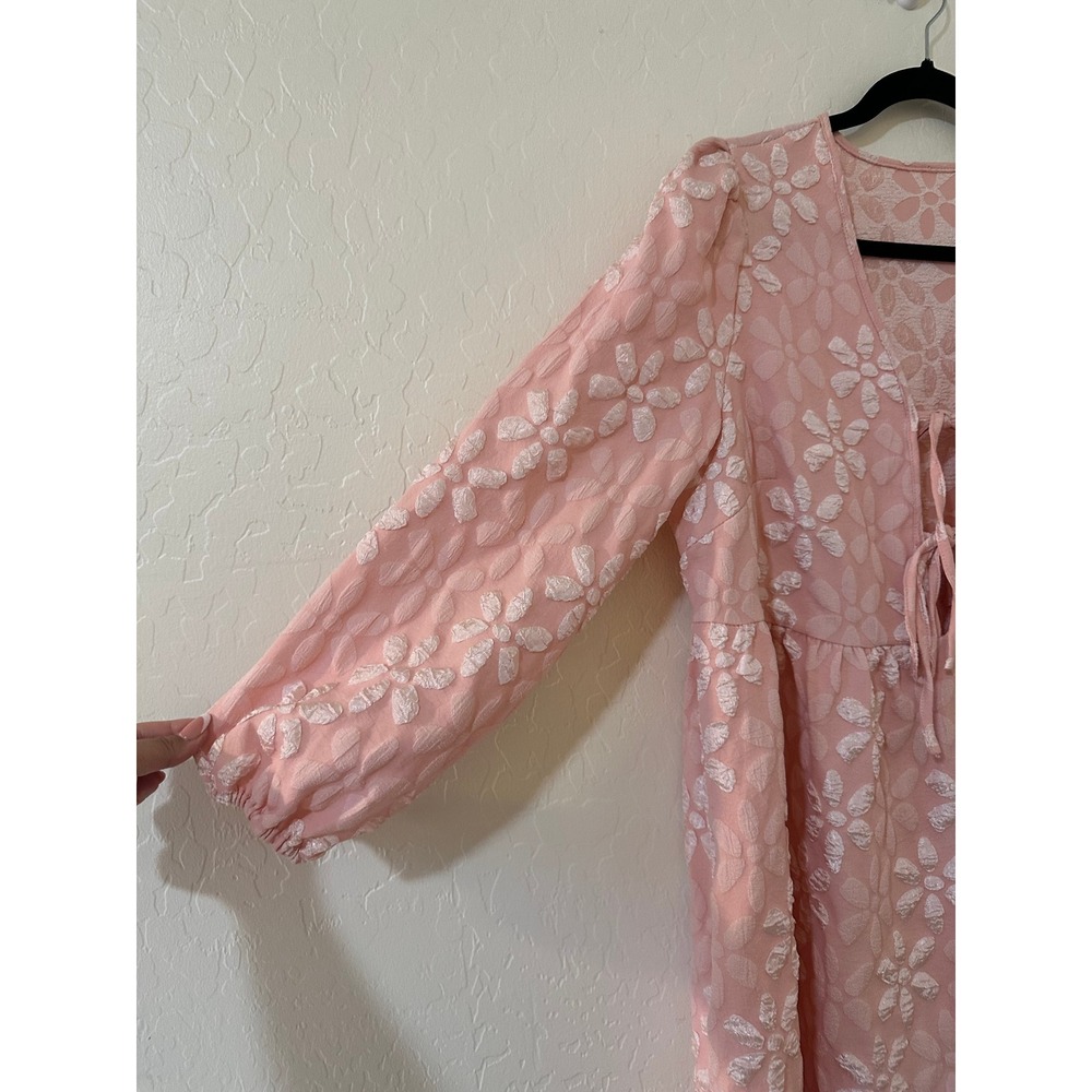 SHEIN Curve Pink Floral Tie Front Babydoll Mini Dress 0XL Plus Size Feminine - Picture 4 of 13